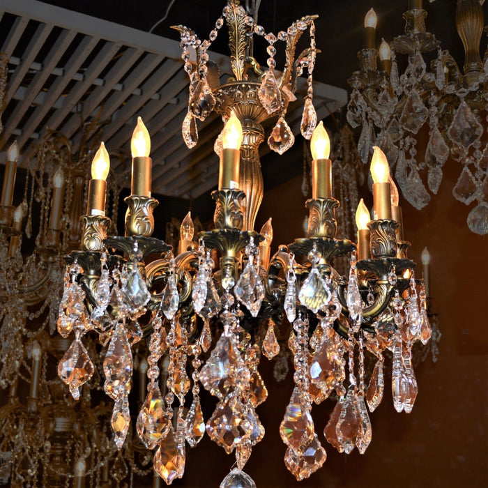 Versailles Antique Bronze Clear Crystal 12 Light Chandelier - Chandeliers