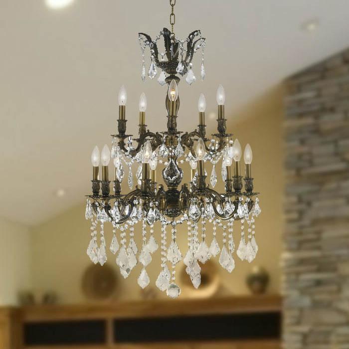Versailles Antique Bronze Clear Crystal 15 Light Chandelier - Chandeliers