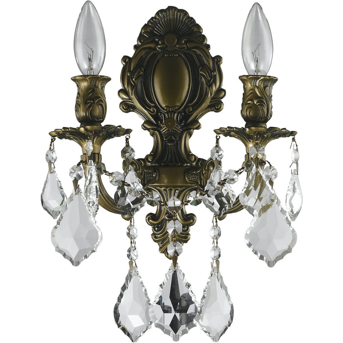 Versailles Antique Bronze Clear Crystal 2 Light Wall Sconce - Wall Sconces