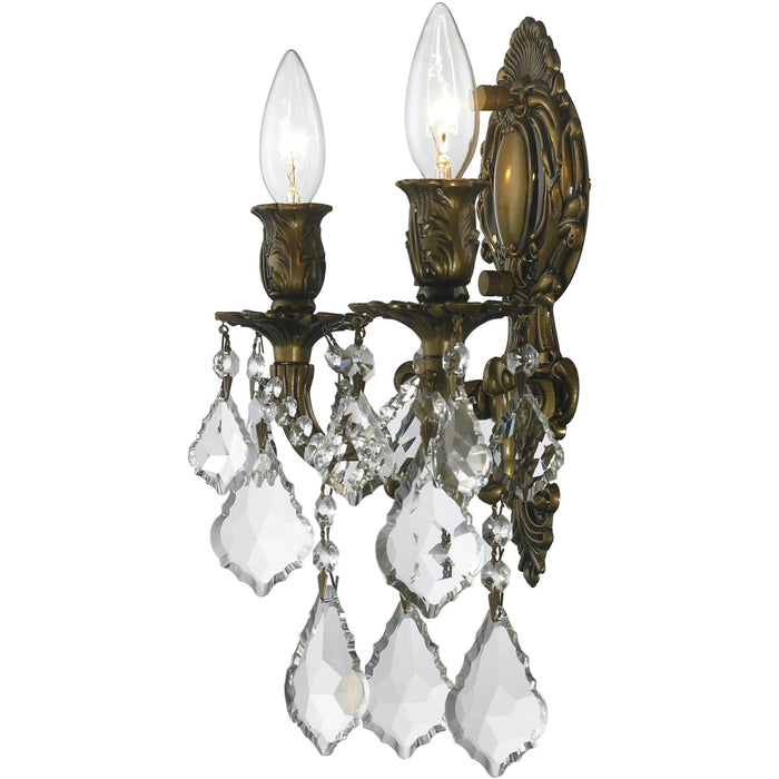 Versailles Antique Bronze Clear Crystal 2 Light Wall Sconce - Wall Sconces