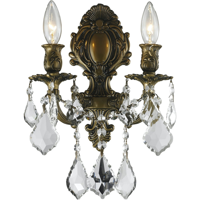 Versailles Antique Bronze Clear Crystal 2 Light Wall Sconce - Wall Sconces