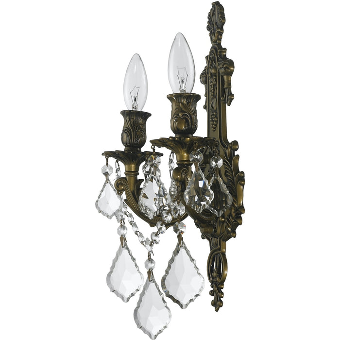 Versailles Antique Bronze Clear Crystal 2 Light Wall Sconce - Wall Sconces