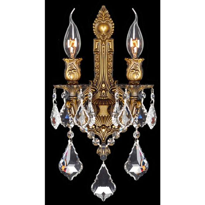 Versailles Antique Bronze Clear Crystal 2 Light Wall Sconce - Wall Sconces