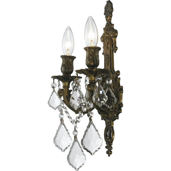 Versailles Antique Bronze Clear Crystal 2 Light Wall Sconce - Wall Sconces