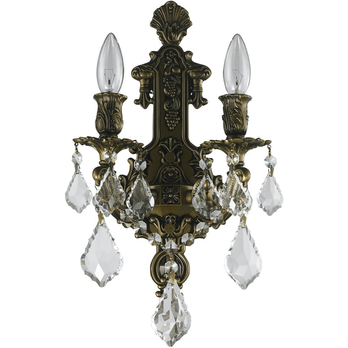 Versailles Antique Bronze Clear Crystal 2 Light Wall Sconce - Wall Sconces