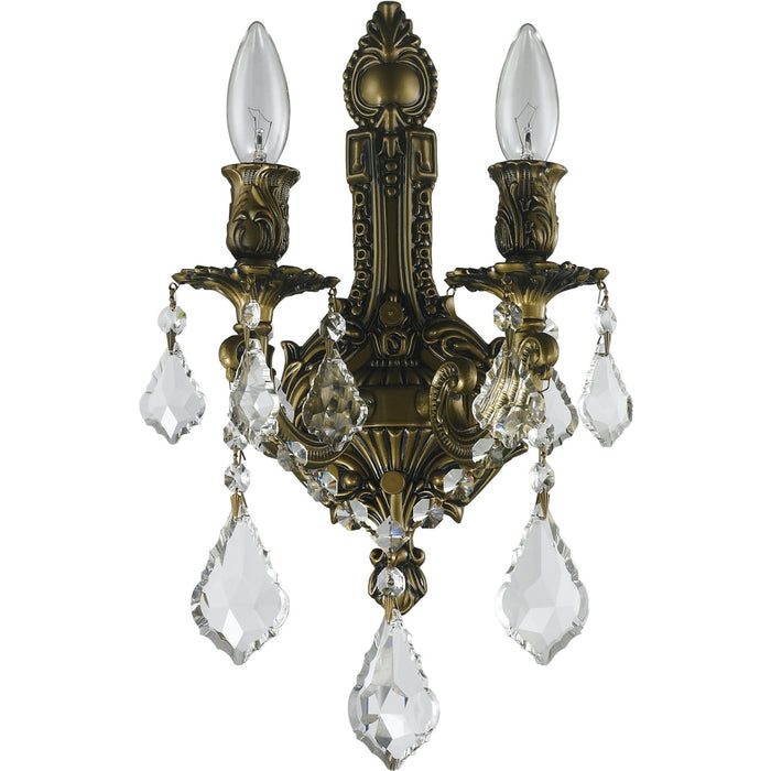 Versailles Antique Bronze Clear Crystal 2 Light Wall Sconce - Wall Sconces