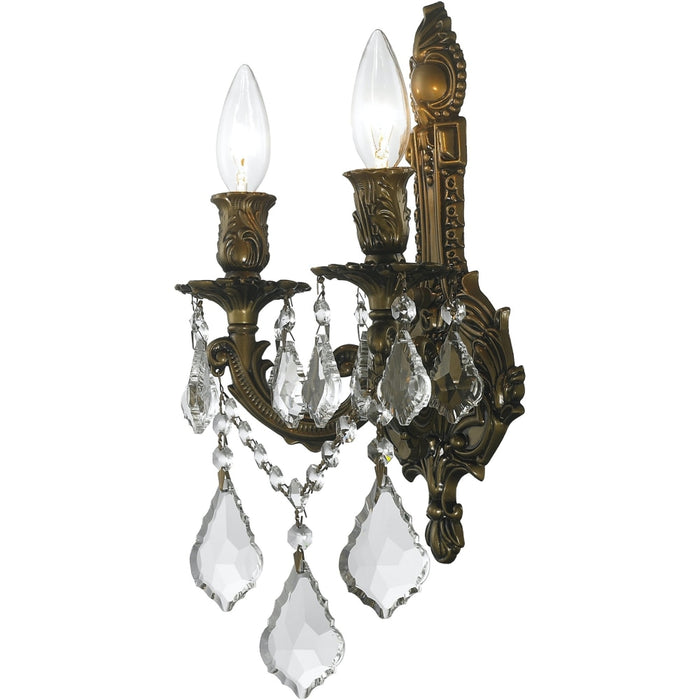 Versailles Antique Bronze Clear Crystal 2 Light Wall Sconce - Wall Sconces
