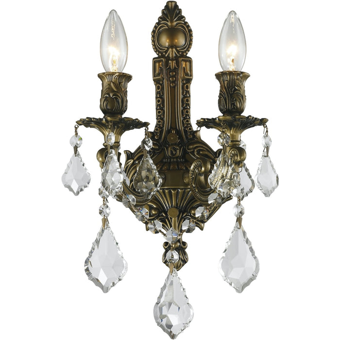 Versailles Antique Bronze Clear Crystal 2 Light Wall Sconce - Wall Sconces
