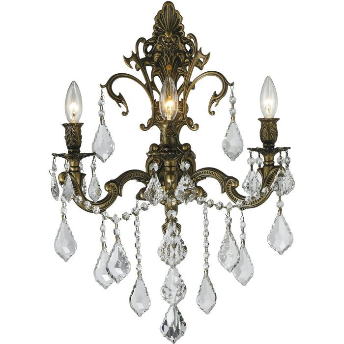 Versailles Antique Bronze Clear Crystal 3 Light Wall Sconce - Wall Sconces