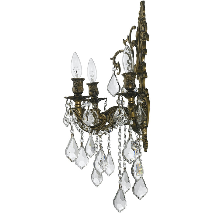 Versailles Antique Bronze Clear Crystal 3 Light Wall Sconce - Wall Sconces