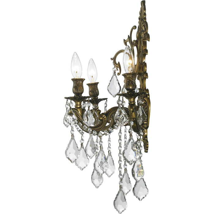 Versailles Antique Bronze Clear Crystal 3 Light Wall Sconce - Wall Sconces