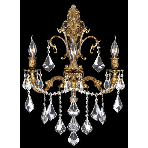 Versailles Antique Bronze Clear Crystal 3 Light Wall Sconce - Wall Sconces