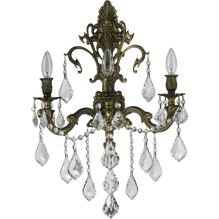 Versailles Antique Bronze Clear Crystal 3 Light Wall Sconce - Wall Sconces