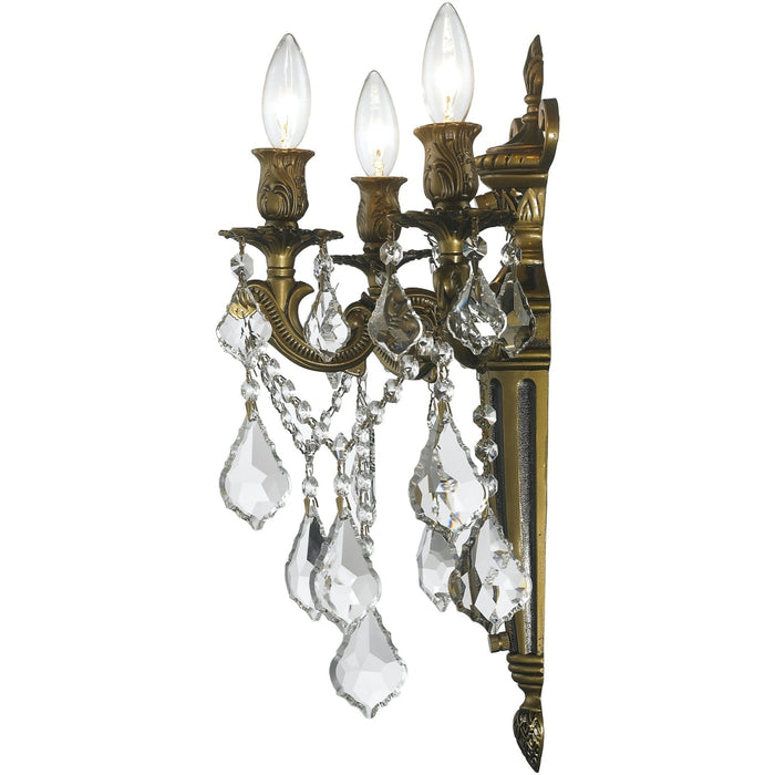 Versailles Antique Bronze Clear Crystal 3 Light Wall Sconce - Wall Sconces