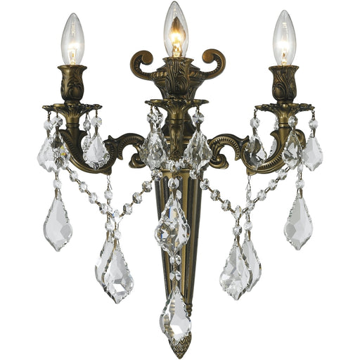 Versailles Antique Bronze Clear Crystal 3 Light Wall Sconce - Wall Sconces