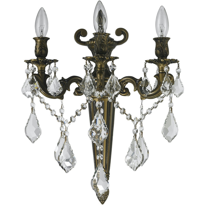 Versailles Antique Bronze Clear Crystal 3 Light Wall Sconce - Wall Sconces