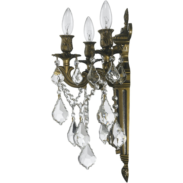 Versailles Antique Bronze Clear Crystal 3 Light Wall Sconce - Wall Sconces