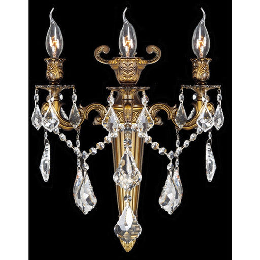 Versailles Antique Bronze Clear Crystal 3 Light Wall Sconce - Wall Sconces