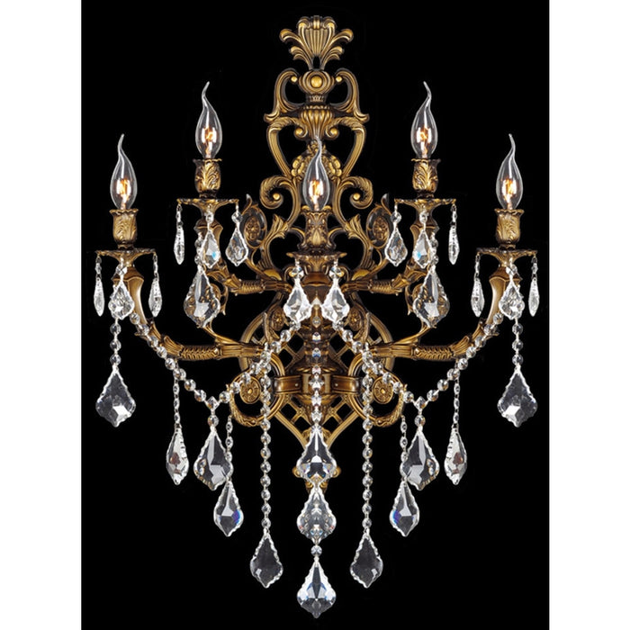 Versailles Antique Bronze Clear Crystal 5 Light Wall Sconce - Wall Sconces