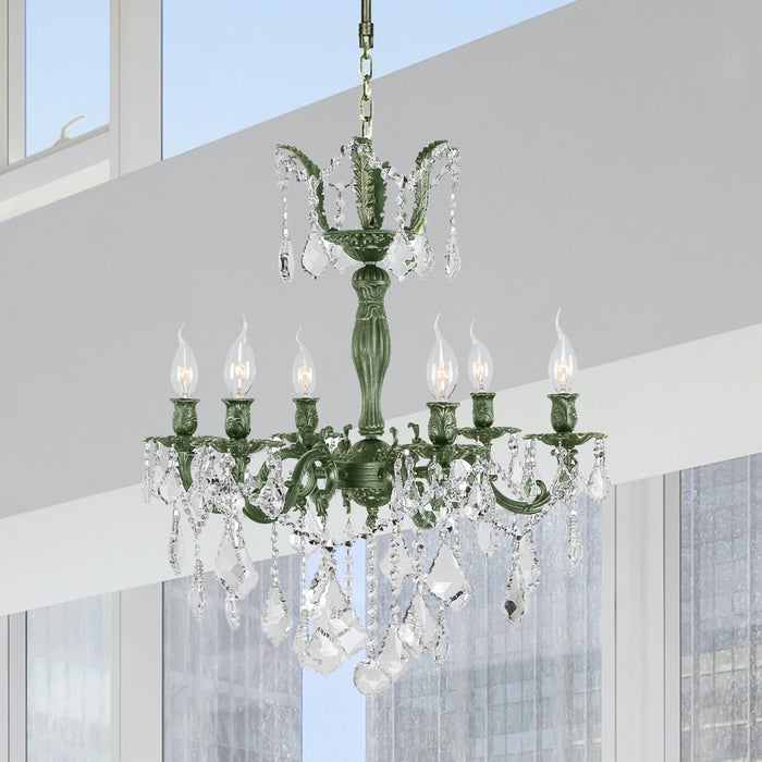 Versailles Antique Bronze Clear Crystal 6 Light Chandelier - Chandeliers