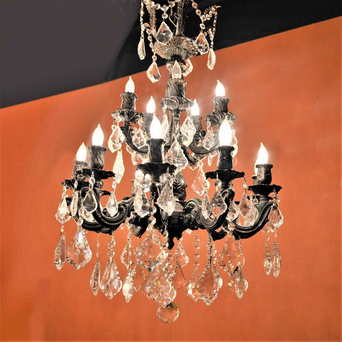 Versailles Dark Bronze Clear Crystal 15 Light Chandelier - Chandeliers