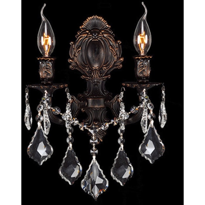 Versailles Dark Bronze Clear Crystal 2 Light Wall Sconce - Wall Sconces