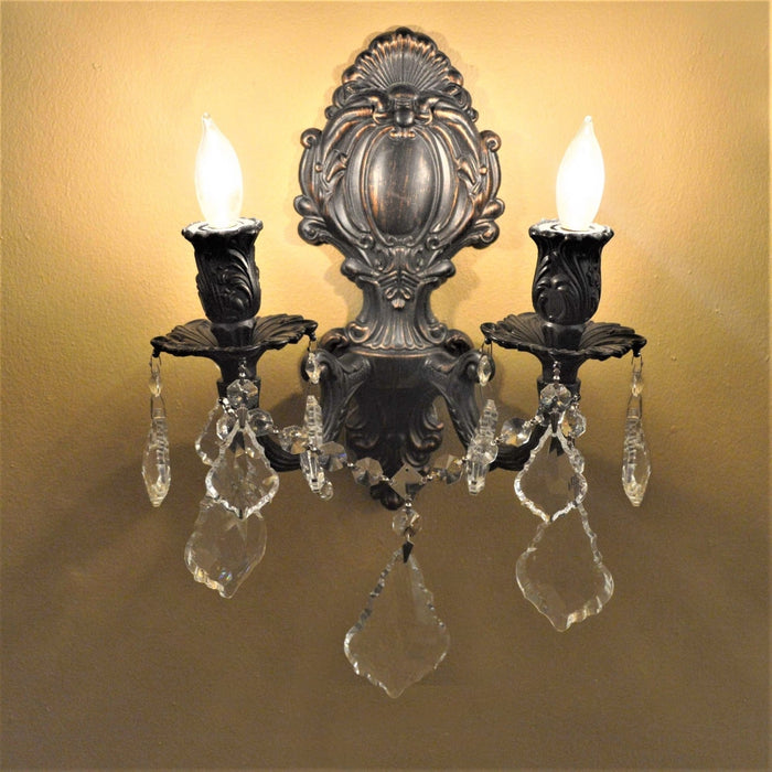 Versailles Dark Bronze Clear Crystal 2 Light Wall Sconce - Wall Sconces