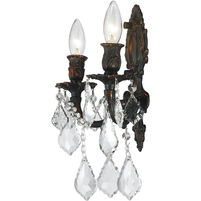 Versailles Dark Bronze Clear Crystal 2 Light Wall Sconce - Wall Sconces