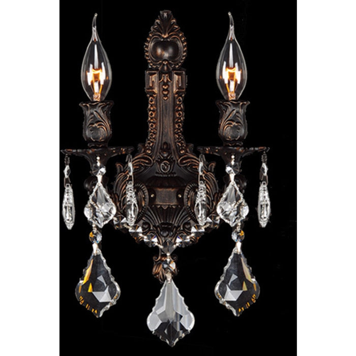 Versailles Dark Bronze Clear Crystal 2 Light Wall Sconce - Wall Sconces