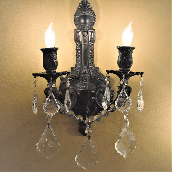 Versailles Dark Bronze Clear Crystal 2 Light Wall Sconce - Wall Sconces