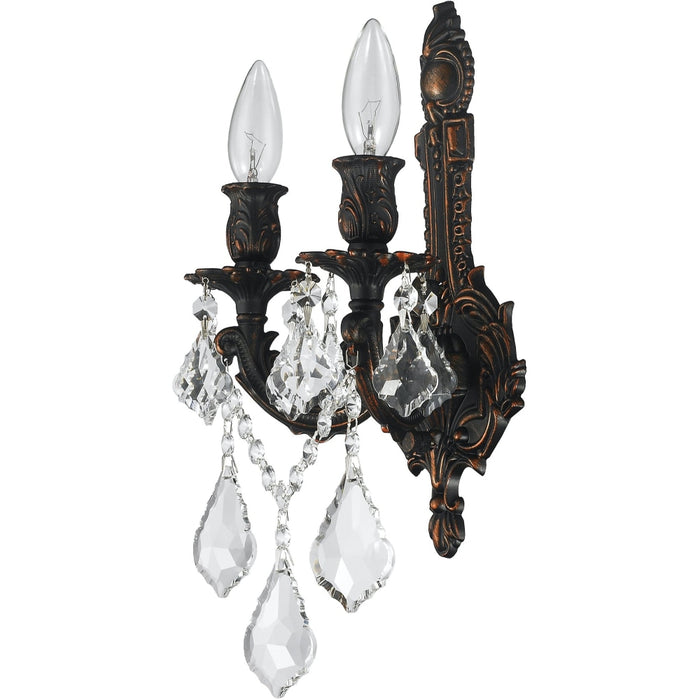 Versailles Dark Bronze Clear Crystal 2 Light Wall Sconce - Wall Sconces
