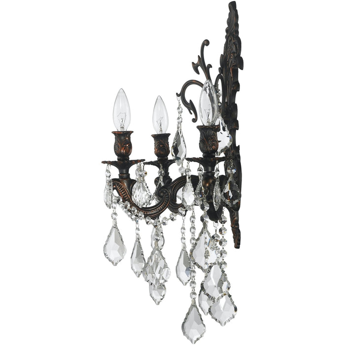 Versailles Dark Bronze Clear Crystal 3 Light Wall Sconce - Wall Sconces