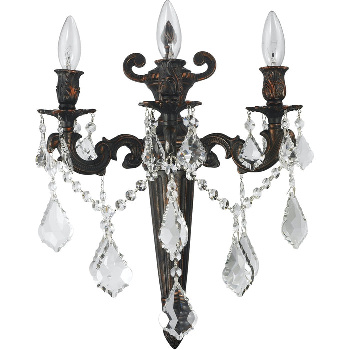 Versailles Dark Bronze Clear Crystal 3 Light Wall Sconce - Wall Sconces