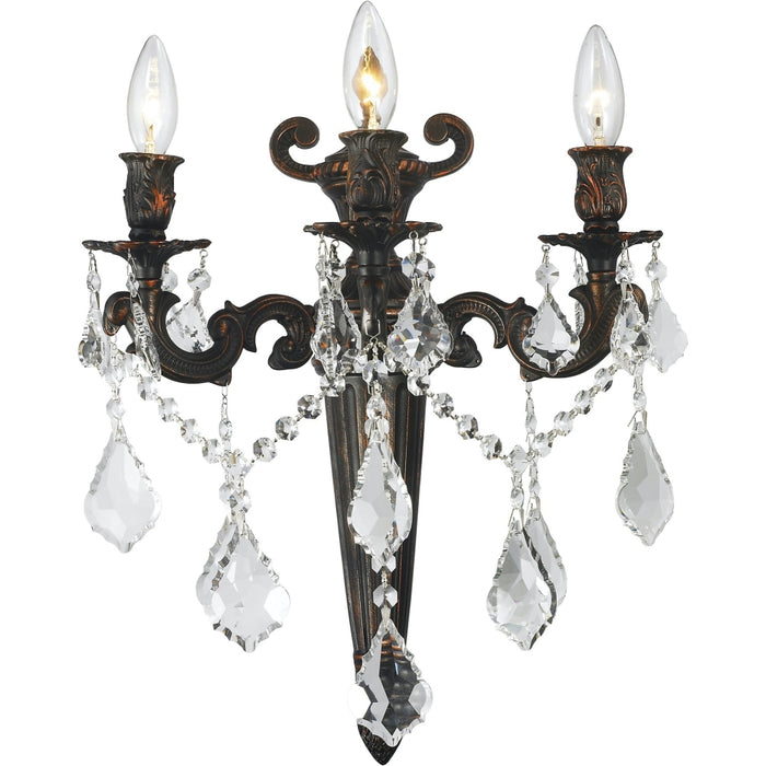Versailles Dark Bronze Clear Crystal 3 Light Wall Sconce - Wall Sconces