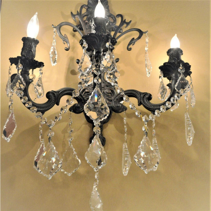 Versailles Dark Bronze Clear Crystal 3 Light Wall Sconce - Wall Sconces