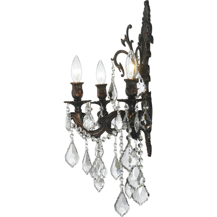 Versailles Dark Bronze Clear Crystal 3 Light Wall Sconce - Wall Sconces