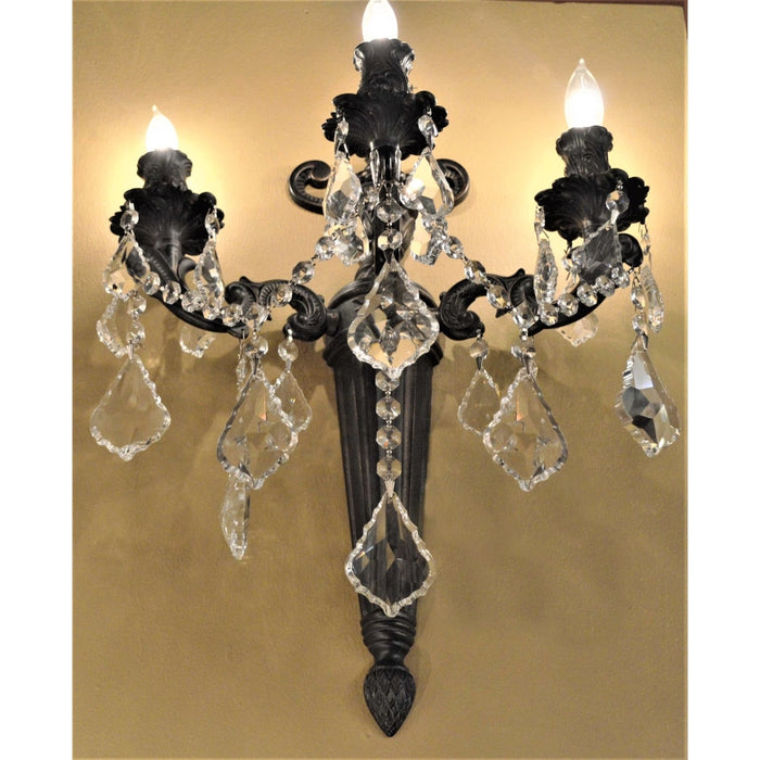 Versailles Dark Bronze Clear Crystal 3 Light Wall Sconce - Wall Sconces
