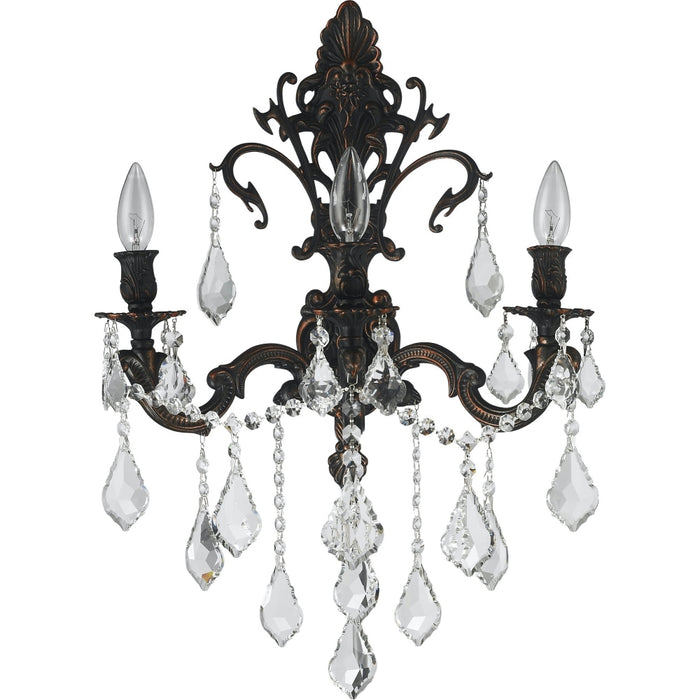 Versailles Dark Bronze Clear Crystal 3 Light Wall Sconce - Wall Sconces