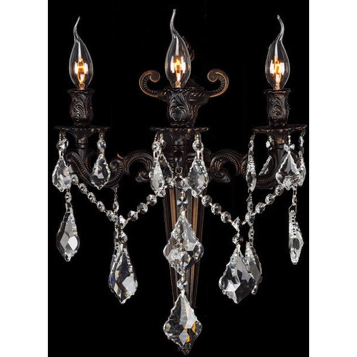 Versailles Dark Bronze Clear Crystal 3 Light Wall Sconce - Wall Sconces