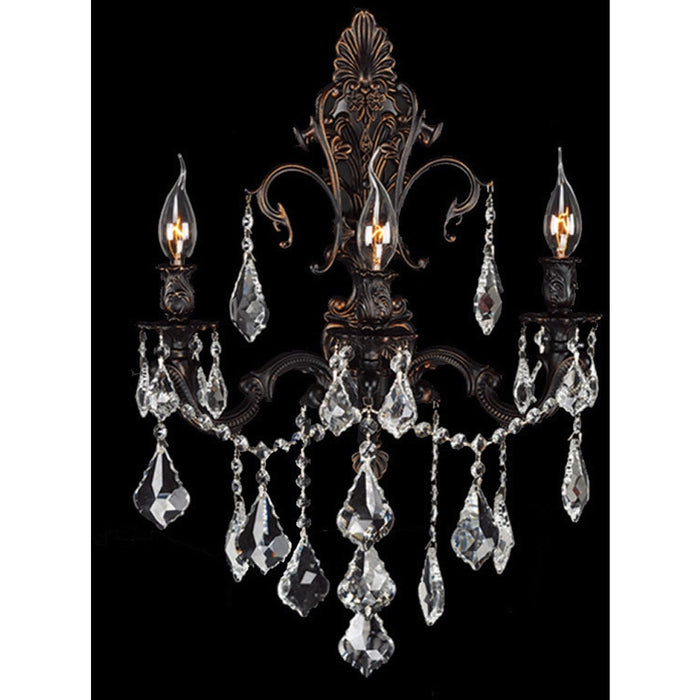 Versailles Dark Bronze Clear Crystal 3 Light Wall Sconce - Wall Sconces