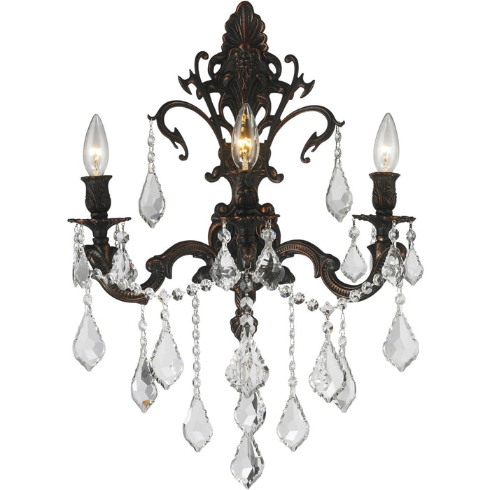 Versailles Dark Bronze Clear Crystal 3 Light Wall Sconce - Wall Sconces
