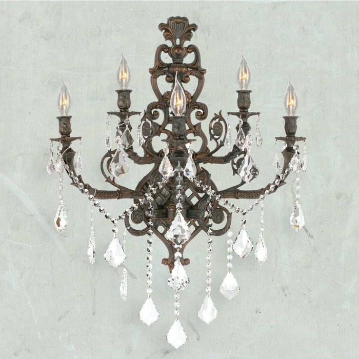 Versailles Dark Bronze Clear Crystal 5 Light Wall Sconce - Wall Sconces