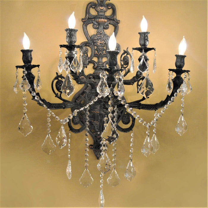Versailles Dark Bronze Clear Crystal 5 Light Wall Sconce - Wall Sconces
