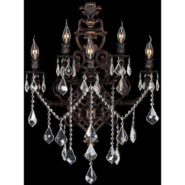 Versailles Dark Bronze Clear Crystal 5 Light Wall Sconce - Wall Sconces