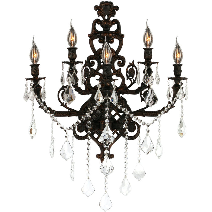 Versailles Dark Bronze Clear Crystal 5 Light Wall Sconce - Wall Sconces