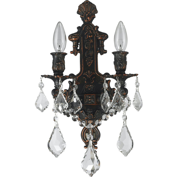 Versailles Flemish Brass Bronze Crystal 2 Light Wall Sconce - Wall Sconces