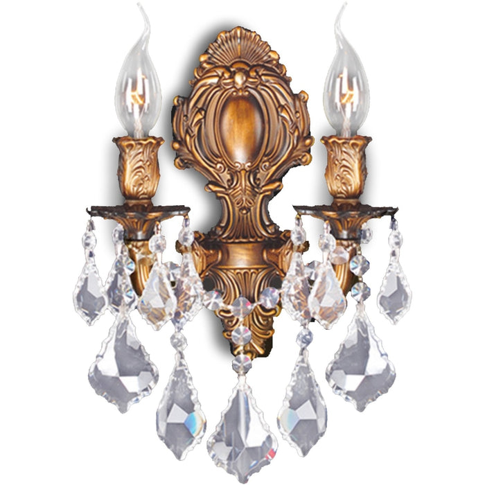 Versailles French Gold Clear Crystal 2 Light Wall Sconce - Wall Sconces