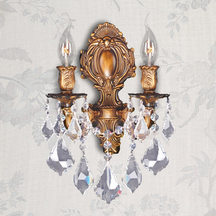 Versailles French Gold Clear Crystal 2 Light Wall Sconce - Wall Sconces