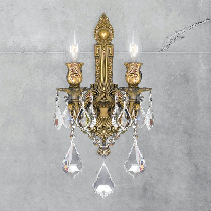 Versailles French Gold Clear Crystal 2 Light Wall Sconce - Wall Sconces