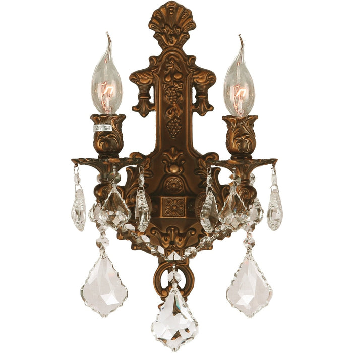 Versailles French Gold Clear Crystal 2 Light Wall Sconce - Wall Sconces